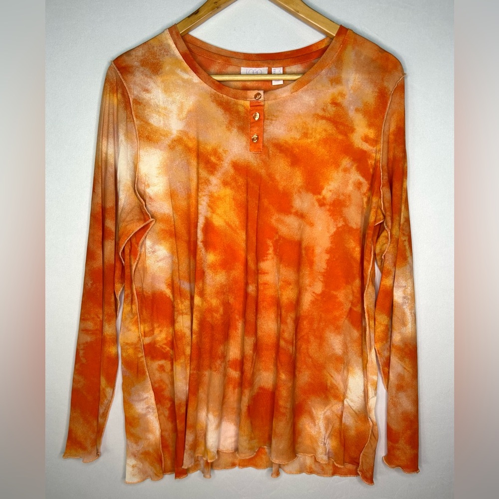 Mesh Sheer Tie-Dye Long Sleeve Blouse